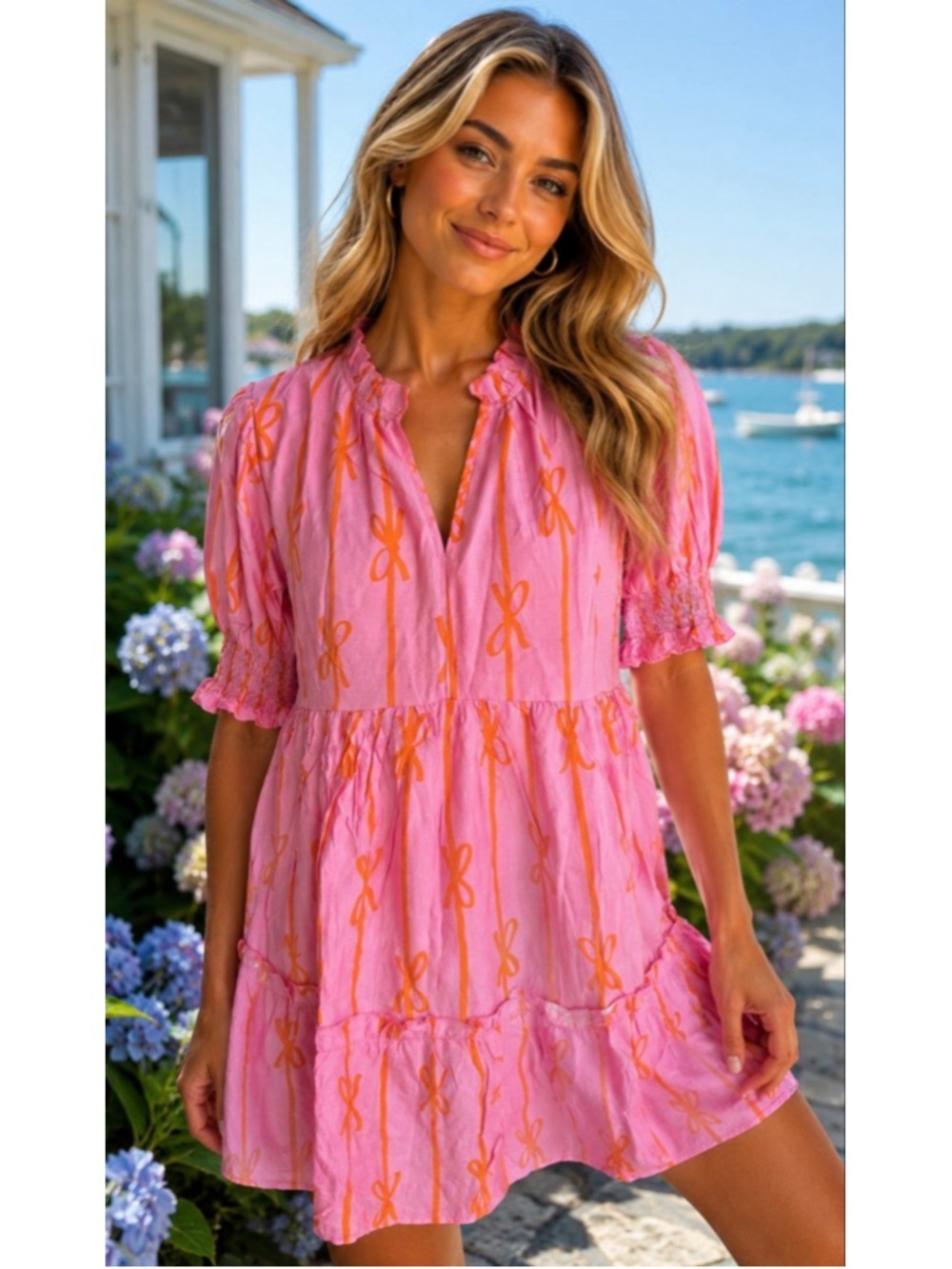 New Shop The Mint Pink & Orange Bow Mini Dress M